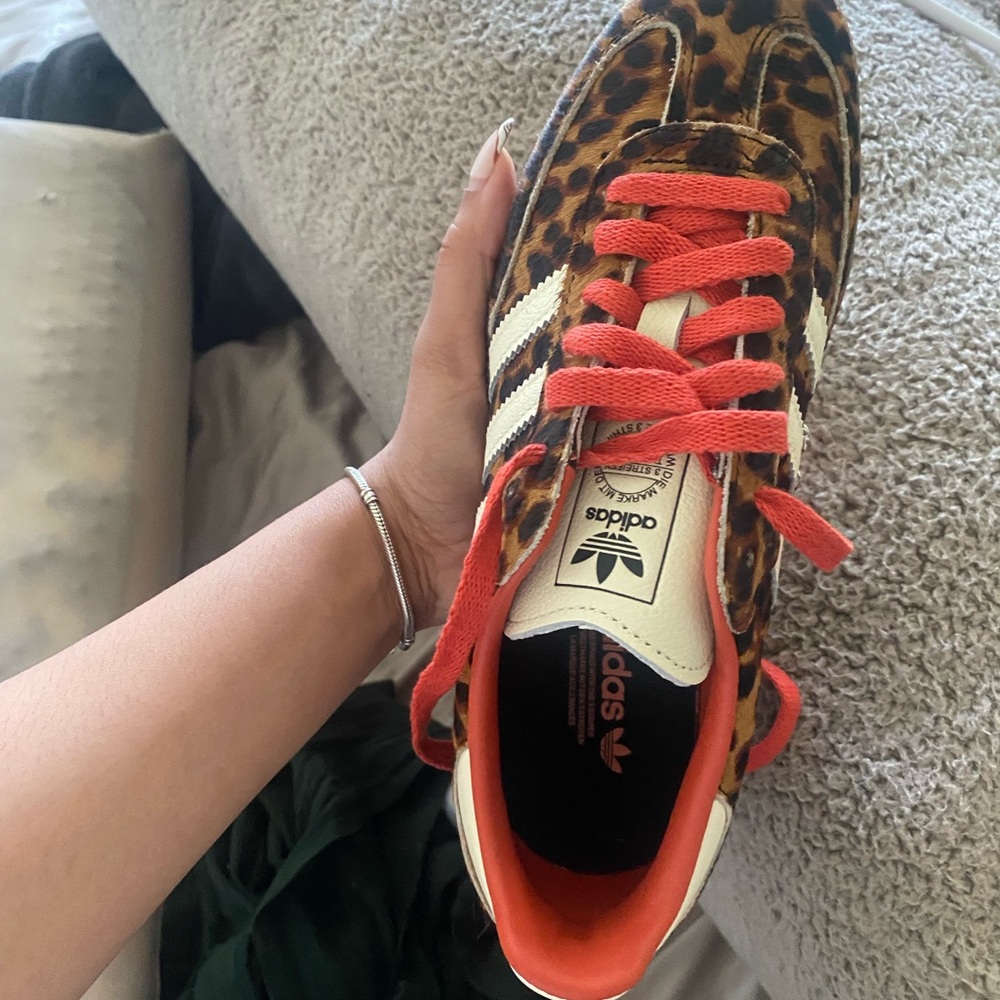 Adidas Leopard Print Sneakers with Red Accents